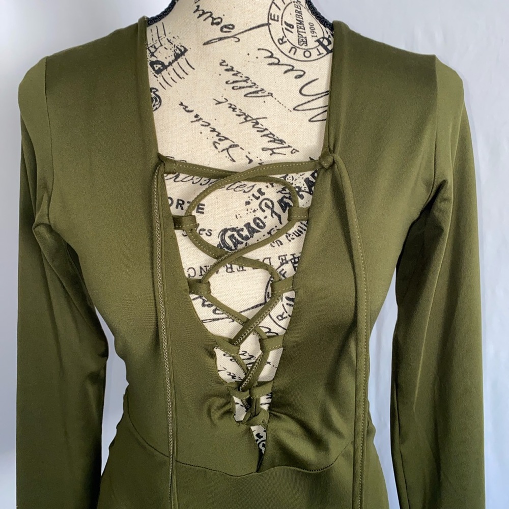 Olive green long sleeve one piece.